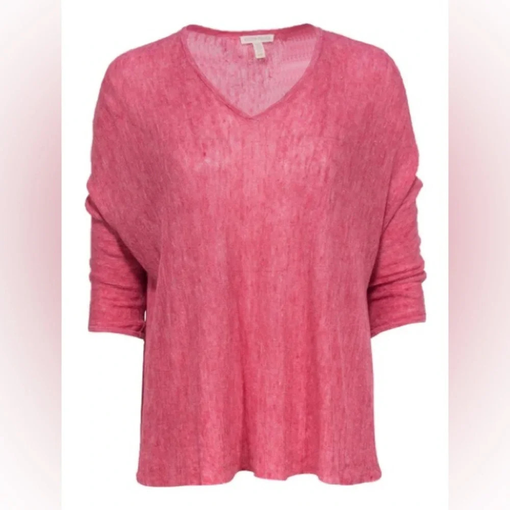 Eileen Fisher Pink V-Neck Lightweight Sweater